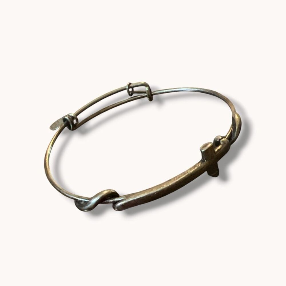 Alex and Ani Silver Tone Sideways Cross Expandable Bangle Bracelet